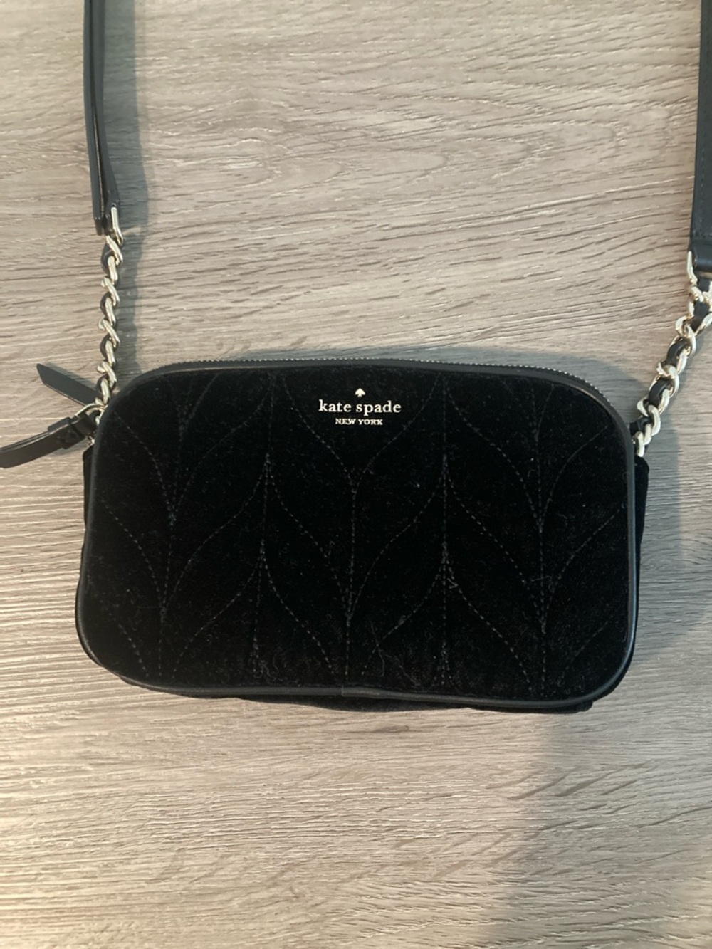 kate spade Black Quilted Velvet Crossbody with Gold Chain